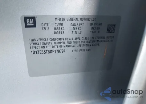 2016 Chevrolet Malibu 1Lt z USA, uszkodzony, nr VIN 1G1ZE5ST5GF179794